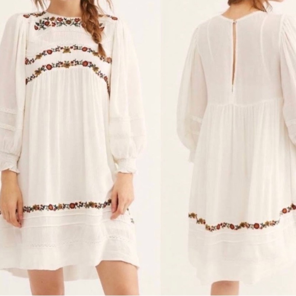 Free People Pasadena Embroidered Long Sleeves Mini Dress size XS.